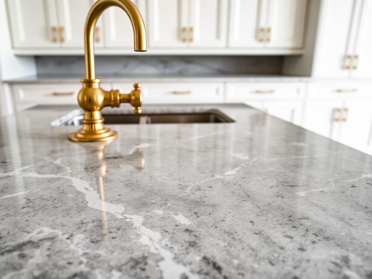 Luxury quartz countertop with gold faucet